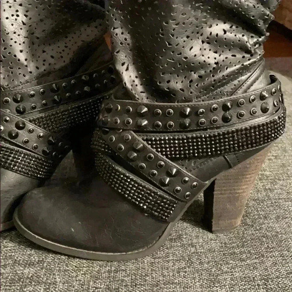 Not Rate Black Rhinestone Slouch Boots - Picture 2 of 5